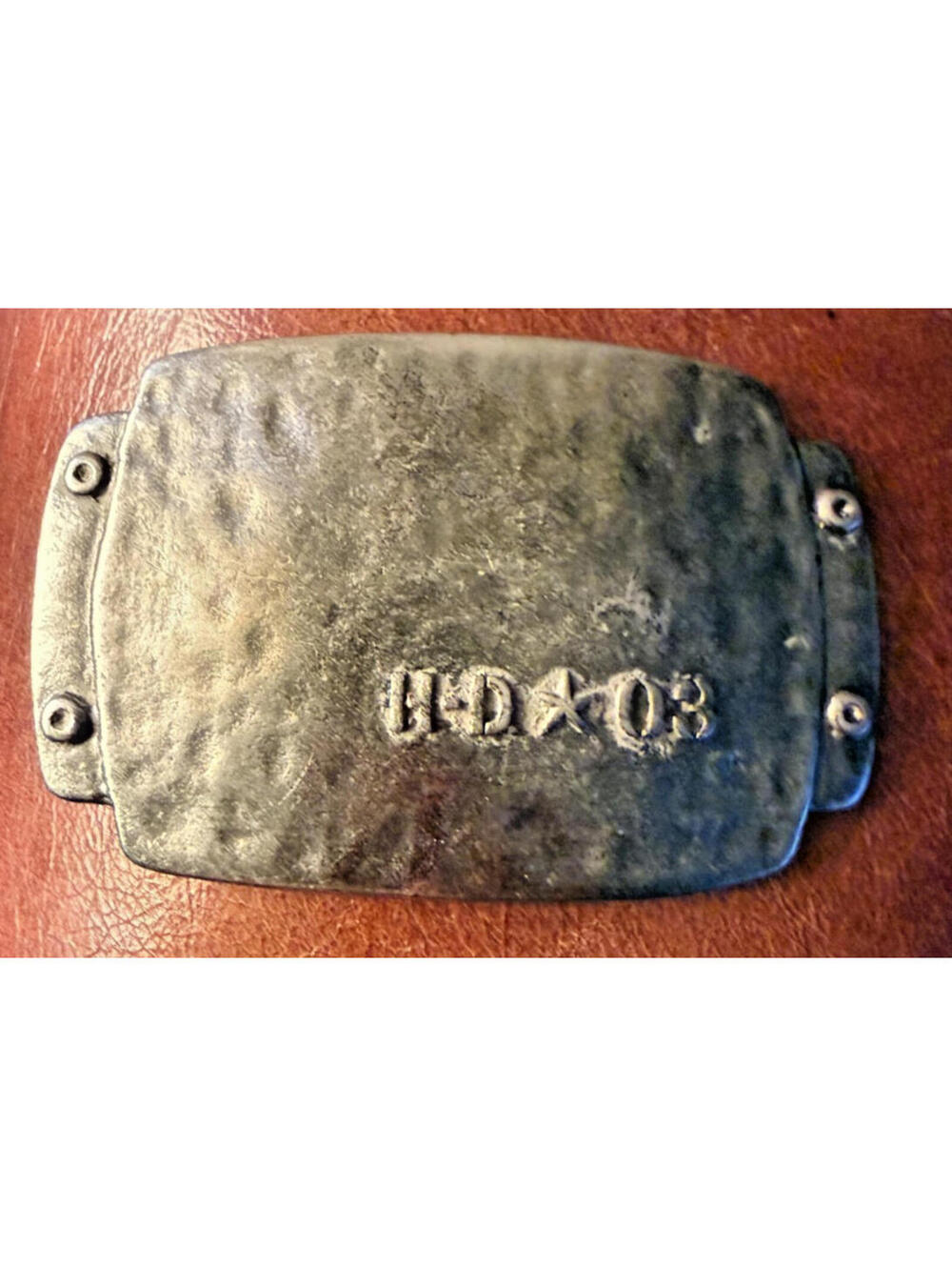 Vintage HD Belt Buckle Hammered Metal Biker Style Heavy Duty Motorcycle Look